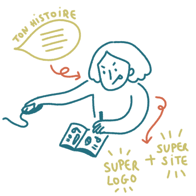 Une illustration de moi qui travaille dur pour fournir un super logo et un super site, d'après ton histoire !