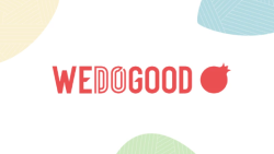 Logo de "WE DO GOOD", rouge avec une grenade (le fruit) symbolisant la fertilité des projets